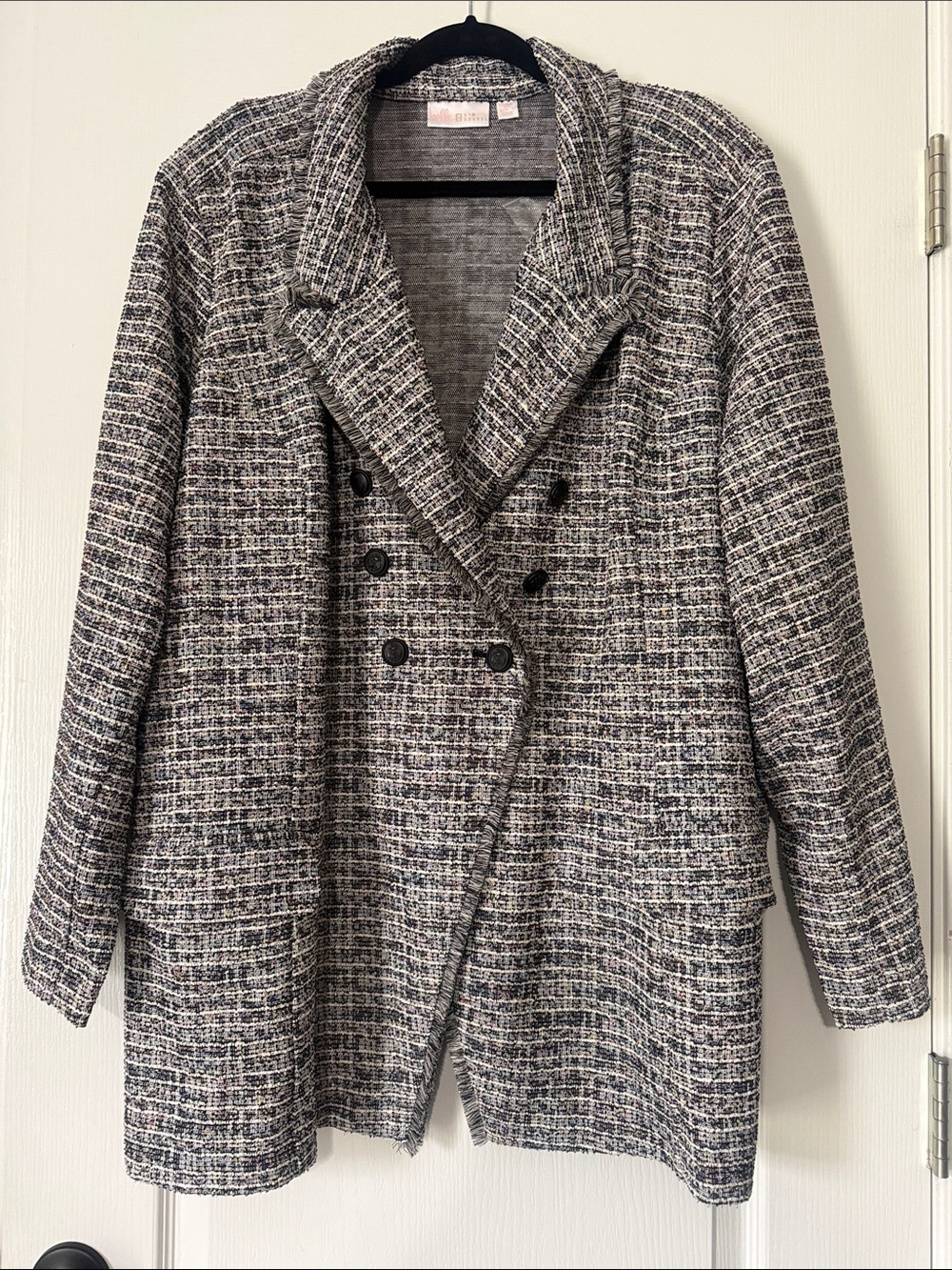 Belle by Kim Gravel Black and White Tweed Double-Breasted Pea Coat Size 5X